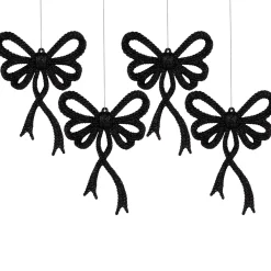 Sale Set of 4 Black Glitter Bowtie Christmas Ornaments 6" Fashion & Beauty