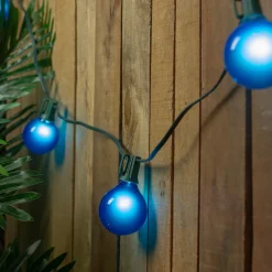 Best Set of 15 Blue Satin G50 Globe Christmas Lights - Green Wire Globes