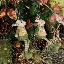 New Set of 2 Boy and Girl Mice Christmas Ornaments 7.5" Animals