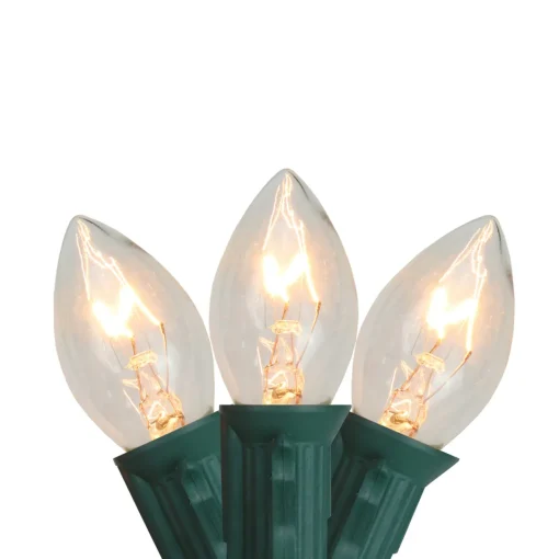 Set of 25 C7 Clear Christmas Lights - 24 ft Green Wire C7 & C9 Lights