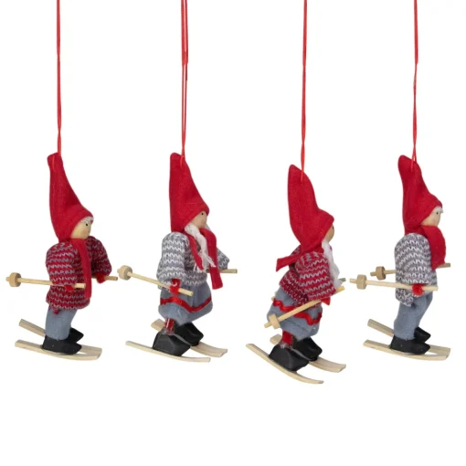 Sale Set of 4 Colorful Holiday Skiing Kids Christmas Ornament Decorations 6" Gnomes