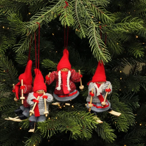Sale Set of 4 Colorful Holiday Skiing Kids Christmas Ornament Decorations 6" Gnomes