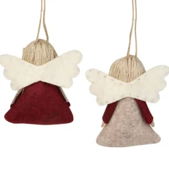 Best Set of 2 Gray and Red Angel Christmas Ornaments 3.5" Angels & Cherubs