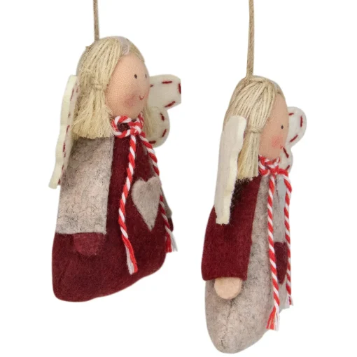 Best Set of 2 Gray and Red Angel Christmas Ornaments 3.5" Angels & Cherubs