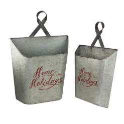 Outlet Set of 2 Gray and Red Home for the Holidays Weathered Christmas Wall Buckets 18" Door