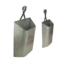 Outlet Set of 2 Gray and Red Home for the Holidays Weathered Christmas Wall Buckets 18" Door