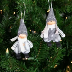 Online Set of 2 Gray and White Striped Plush Twin Gnomes Christmas Ornaments 5.5" Family & Friends