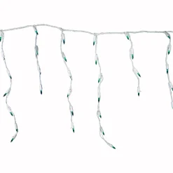 Discount Set of 100 Green Everglow Icicle Christmas Lights, 6.6' White Wire Icicles