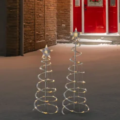 Hot Set of 2 LED Lighted Warm White Outdoor Spiral Christmas Cone Trees 3', 4' Spiral