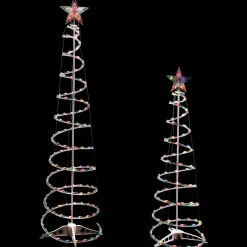 Hot Set of 2 Lighted Multi-Color Outdoor Spiral Christmas Cone Trees 4', 6' Spiral