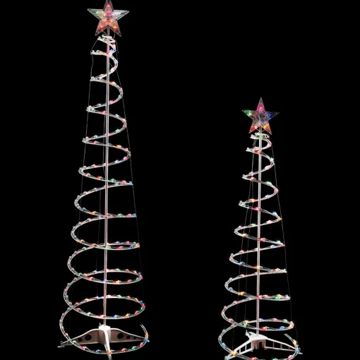 Hot Set of 2 Lighted Multi-Color Outdoor Spiral Christmas Cone Trees 4', 6' Spiral