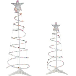 Hot Set of 2 Lighted Multi-Color Outdoor Spiral Christmas Cone Trees 4', 6' Spiral