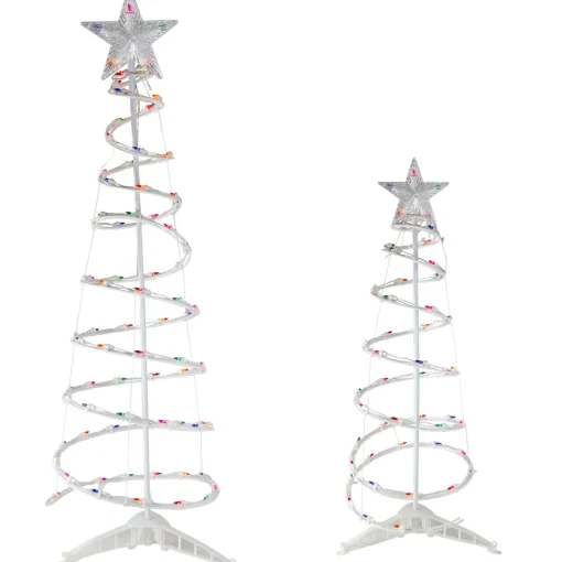 Hot Set of 2 Lighted Multi-Color Outdoor Spiral Christmas Cone Trees 4', 6' Spiral
