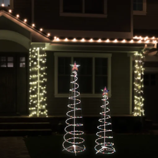 Hot Set of 2 Lighted Multi-Color Outdoor Spiral Christmas Cone Trees 4', 6' Spiral