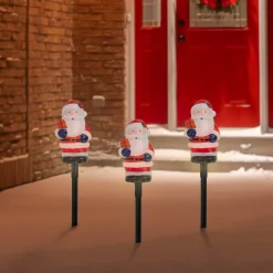 Sale Set of 4 Lighted Santa Claus Christmas Pathway Markers 16" Lawn Stakes
