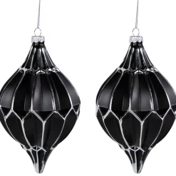 Online Set of 2 Matte Black and Silver Finial Christmas Glass Ornaments 5" Finials|Pendants