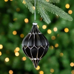Online Set of 2 Matte Black and Silver Finial Christmas Glass Ornaments 5" Finials|Pendants