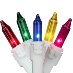 Sale Set of 100 Multi-Color Mini Icicle Christmas Lights 3" Spacing - White Wire Icicles