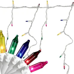 Sale Set of 100 Multi-Color Mini Icicle Christmas Lights 3" Spacing - White Wire Icicles