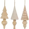 Sale Set of 3 Natural Trees Wooden Christmas Ornaments 5.5" Garden & Floral