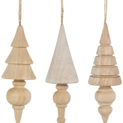 Sale Set of 3 Natural Trees Wooden Christmas Ornaments 5.5" Garden & Floral