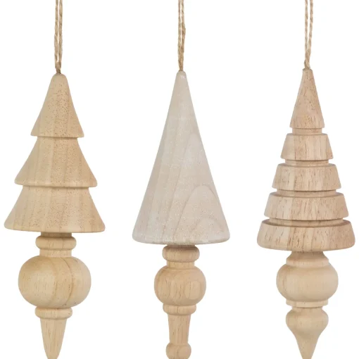 Sale Set of 3 Natural Trees Wooden Christmas Ornaments 5.5" Garden & Floral