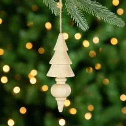 Sale Set of 3 Natural Trees Wooden Christmas Ornaments 5.5" Garden & Floral
