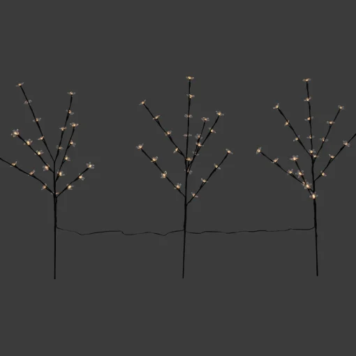 Clearance Set of 3 Pre-Lit Cherry Blossom Artificial Tree Branches, 72 Warm White LED Lights Sprays, Picks & Branches