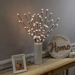 Clearance Set of 3 Pre-Lit Cherry Blossom Artificial Tree Branches, 72 Warm White LED Lights Sprays, Picks & Branches