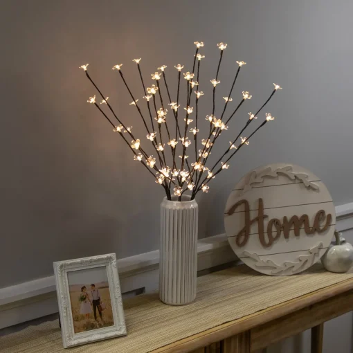 Clearance Set of 3 Pre-Lit Cherry Blossom Artificial Tree Branches, 72 Warm White LED Lights Sprays, Picks & Branches