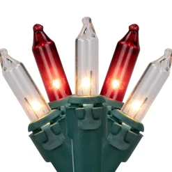 Sale Set of 50 Red and Clear Mini Christmas Lights, 2.5" Spacing - Green Wire Incandescent
