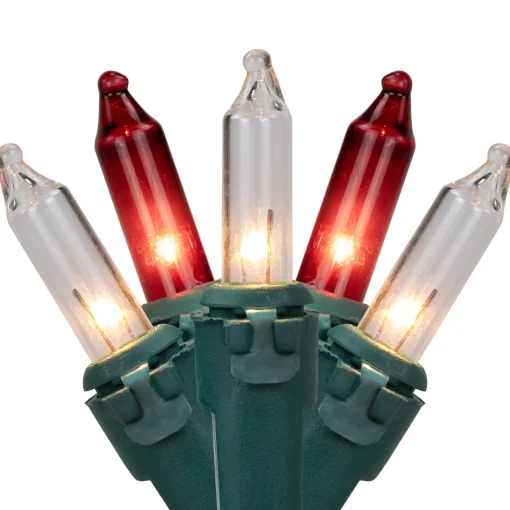 Sale Set of 50 Red and Clear Mini Christmas Lights, 2.5" Spacing - Green Wire Incandescent