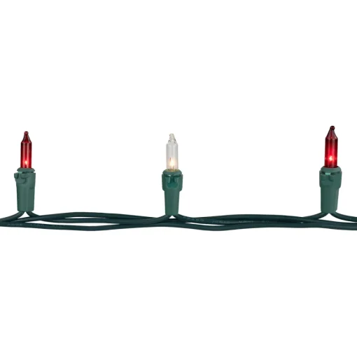 Sale Set of 50 Red and Clear Mini Christmas Lights, 2.5" Spacing - Green Wire Incandescent
