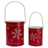 Hot Set of 2 Red and Gold Metal Snowflake Candle Lanterns Christmas Decoration Candle Holders