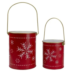 Hot Set of 2 Red and Gold Metal Snowflake Candle Lanterns Christmas Decoration Candle Holders