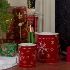 Hot Set of 2 Red and Gold Metal Snowflake Candle Lanterns Christmas Decoration Candle Holders
