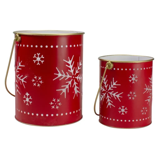 Hot Set of 2 Red and Gold Metal Snowflake Candle Lanterns Christmas Decoration Candle Holders