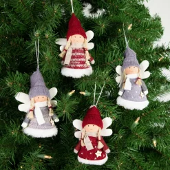 Discount Set of 4 Red and Gray Plush Angel Christmas Ornaments 4.25" Angels & Cherubs