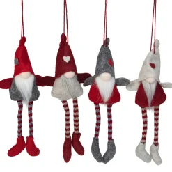 Best Set of 4 Red and Gray Plush Gnome Christmas Ornaments 9" Gnomes