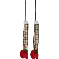 Online Set of 2 Red and Green Plaid Plush Elf Leg Christmas Picks 30" Elves & Fairies