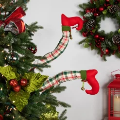 Online Set of 2 Red and Green Plaid Plush Elf Leg Christmas Picks 30" Elves & Fairies