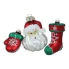 Sale Set of 3 Red and Green Santa Glass Christmas Ornaments 4.25" (108mm) Santa Claus