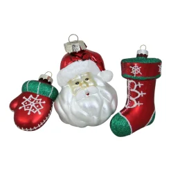 Sale Set of 3 Red and Green Santa Glass Christmas Ornaments 4.25" (108mm) Santa Claus