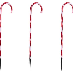 New Set of 3 Red and White Twinkle Candy Cane Pathway Markers 26" Lawn Stakes