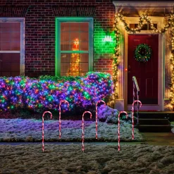 New Set of 3 Red and White Twinkle Candy Cane Pathway Markers 26" Lawn Stakes