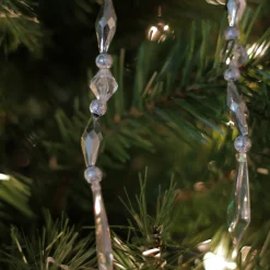 New Set of 6 Silver and Clear Diamond Faceted Jewel Christmas Dangle Ornaments 7" Novelty