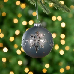 Outlet Set of 2 Slate Blue Jeweled Snowflake Glass Christmas Ball Ornaments Glass|Ball Ornaments
