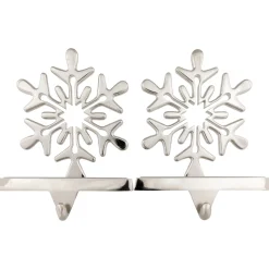 Sale Set of 2 Solid Silver Snowflake Cutout Christmas Metal Stocking Holders 6.5" Stocking Holders