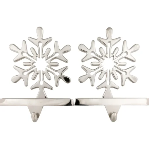Sale Set of 2 Solid Silver Snowflake Cutout Christmas Metal Stocking Holders 6.5" Stocking Holders