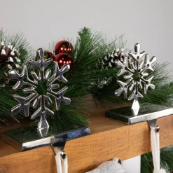 Sale Set of 2 Solid Silver Snowflake Cutout Christmas Metal Stocking Holders 6.5" Stocking Holders